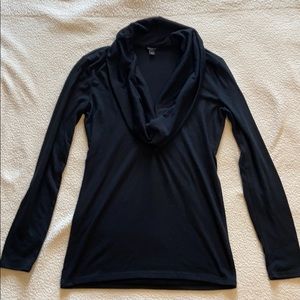 Ann Taylor black cowl V-neck marino wool sweater